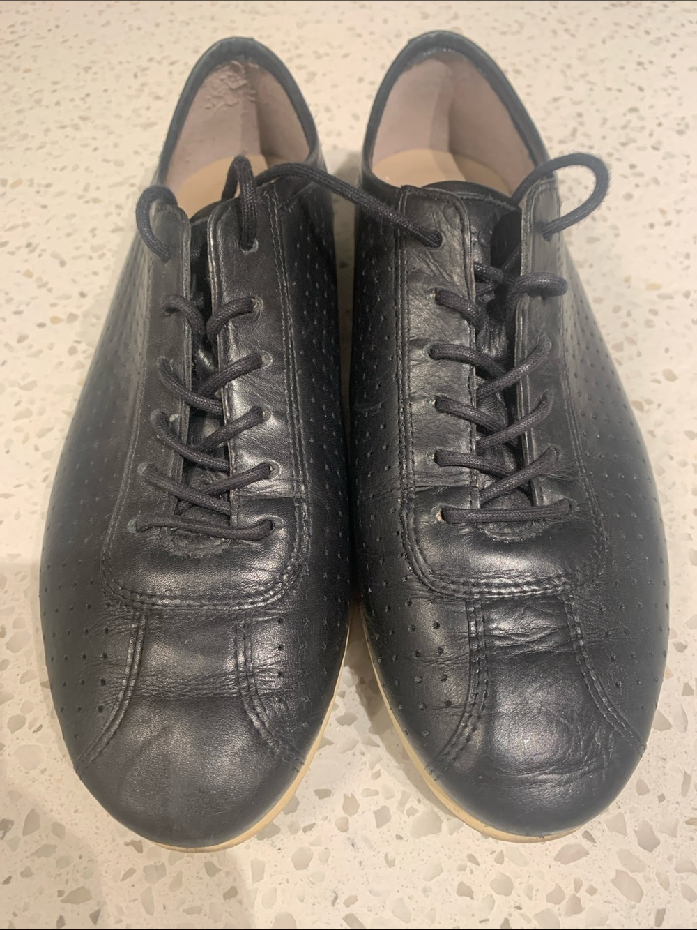 ECCO Black Perforated Leather Derby Sneakers